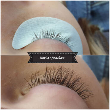 Wimpernverlängerung vorher-nachher